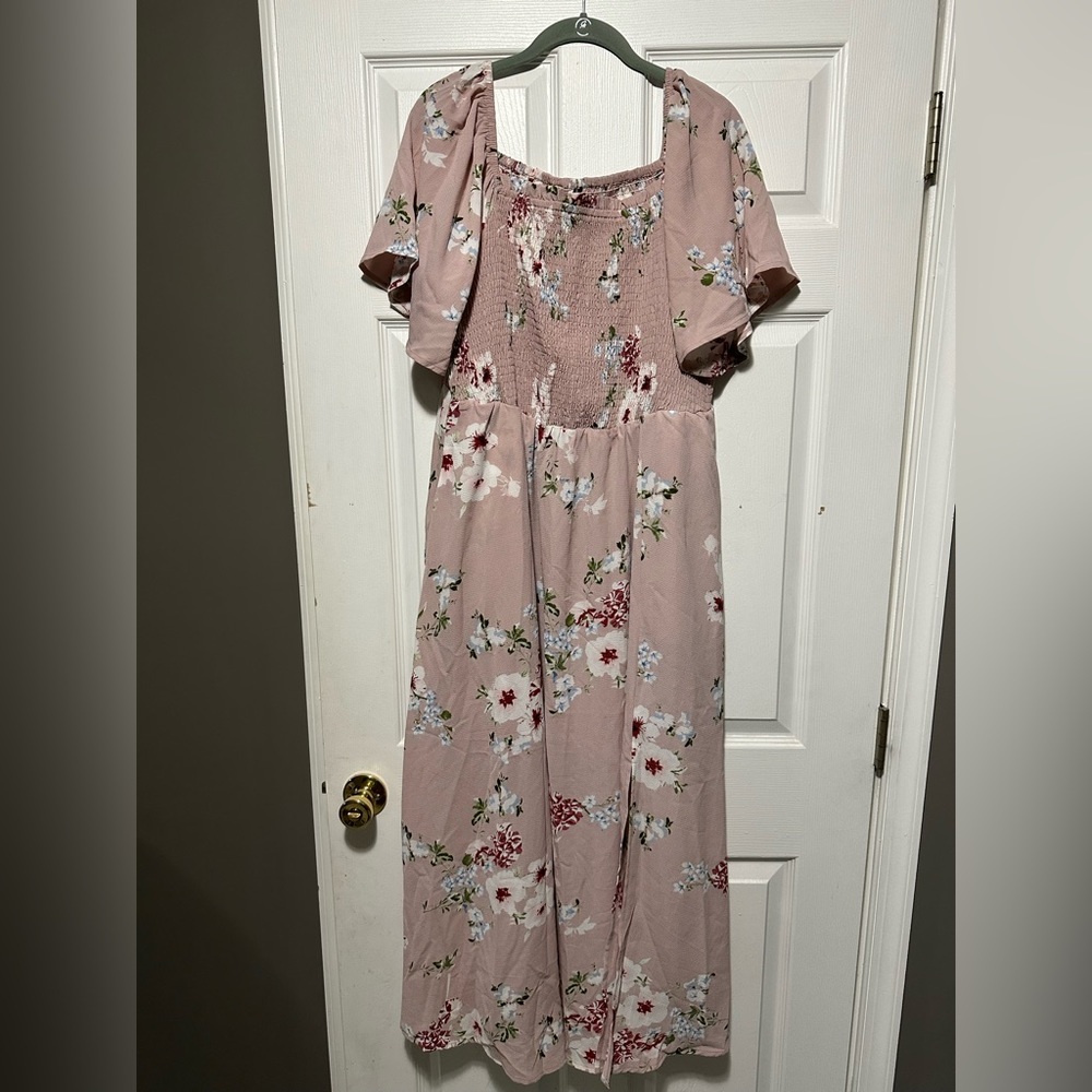 NWT Bloom Chic- square neck, pink floral dress. Never worn. Perfect condition.